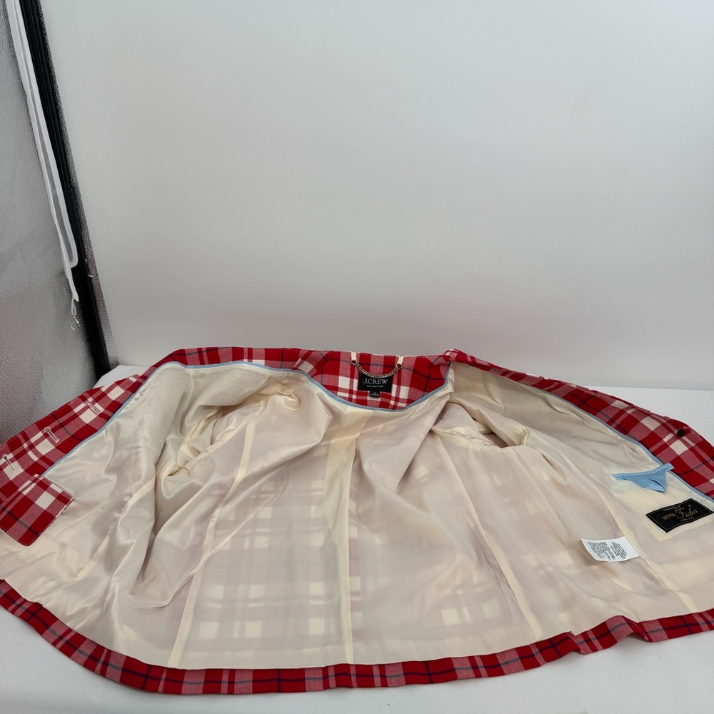 J Crew Collection Size 16 vibrant flame red plaid city wool Lady Jacket BV222 - Picture 10 of 12